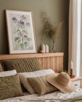 Purple Field Flowers Crop by Cheri Blum. shown as a paper print in a natural frame. Available as a archival giclee rolled canvas, fine art paper, or poster print. SKU 88536h.