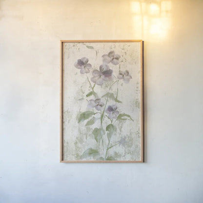 Purple Field Flowers Crop by Cheri Blum. shown as a paper print in a natural frame. Available as a archival giclee rolled canvas, fine art paper, or poster print. SKU 88536h.