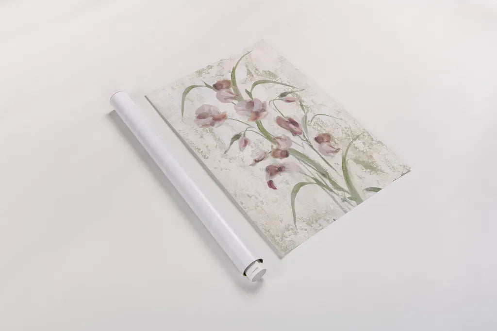 Red Field Flowers Crop by Cheri Blum. shown as a rolled paper print. Available as archival giclee rolled canvas, fine art paper, or poster print. SKU 88535h.