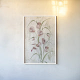 Red Field Flowers Crop by Cheri Blum. shown as a paper print in a white frame. Available as a archival giclee rolled canvas, fine art paper, or poster print. SKU 88535h.