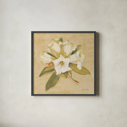 Rhododendron Crop by Cheri Blum. Shown in a sleek black glass frame for a contemporary gallery look. Available as an archival giclee rolled canvas, fine art paper, or poster print. SKU 7112a.