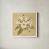 Rhododendron Crop by Cheri Blum. Shown in a crisp white glass frame for a clean and minimalist style. Available as an archival giclee rolled canvas, fine art paper, or poster print. SKU 7112a.