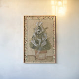 Ribboned Topiary by Cheri Blum. shown as a paper print in a natural frame. Available as a archival giclee rolled canvas, fine art paper, or poster print. SKU 7051h.
