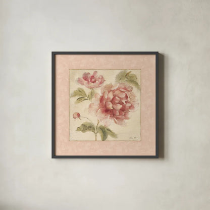Rose Acanthus I by Cheri Blum. Shown in a sleek black glass frame for a contemporary gallery look. Available as an archival giclee rolled canvas, fine art paper, or poster print. SKU 8111a.