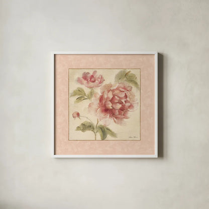 Rose Acanthus I by Cheri Blum. Shown in a crisp white glass frame for a clean and minimalist style. Available as an archival giclee rolled canvas, fine art paper, or poster print. SKU 8111a.