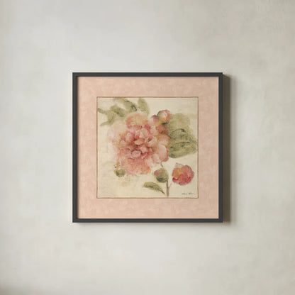 Rose Acanthus II by Cheri Blum. Shown in a sleek black glass frame for a contemporary gallery look. Available as an archival giclee rolled canvas, fine art paper, or poster print. SKU 8112a.