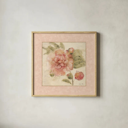 Rose Acanthus II by Cheri Blum. Shown in a natural wood glass frame for a timeless modern aesthetic. Available as an archival giclee rolled canvas, fine art paper, or poster print. SKU 8112a.