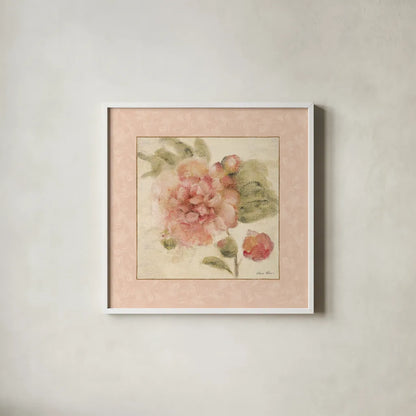 Rose Acanthus II by Cheri Blum. Shown in a crisp white glass frame for a clean and minimalist style. Available as an archival giclee rolled canvas, fine art paper, or poster print. SKU 8112a.