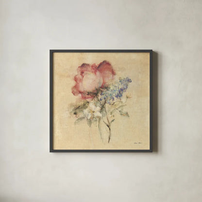 Rose Nosegay by Cheri Blum. Shown in a sleek black glass frame for a contemporary gallery look. Available as an archival giclee rolled canvas, fine art paper, or poster print. SKU 88375a.
