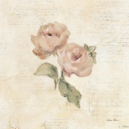 Rose on Script I by Cheri Blum. SKU 88648a. Archival Giclee Fine art print for wall decor.