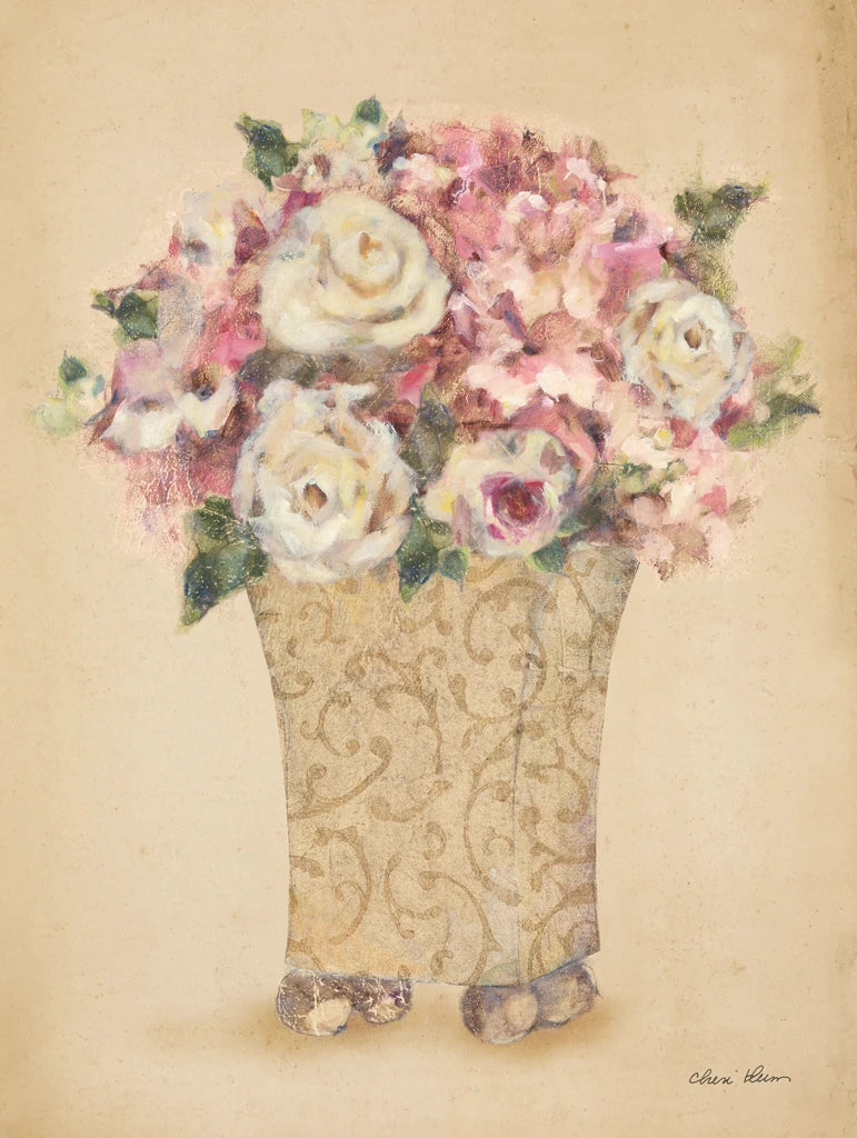 Roses in Painted Vase I by Cheri Blum