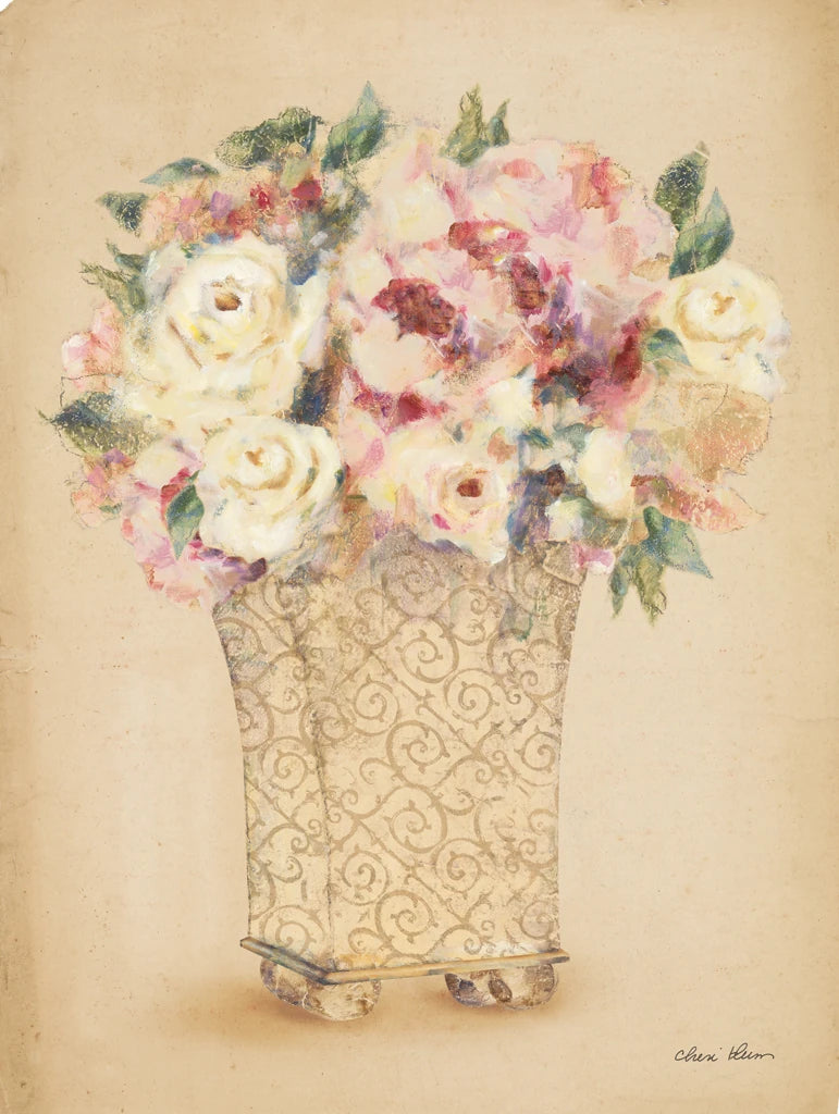 Roses in Painted Vase II by Cheri Blum