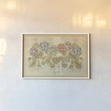 Row of Hydrangea by Cheri Blum. shown as a paper print in a white frame. Available as a archival giclee rolled canvas, fine art paper, or poster print. SKU 16113i.