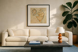 Shells II by Cheri Blum. Displayed in a glass frame with matte in a clean modern living room. Available as an archival giclee rolled canvas, fine art paper, or poster print. SKU 7249a.