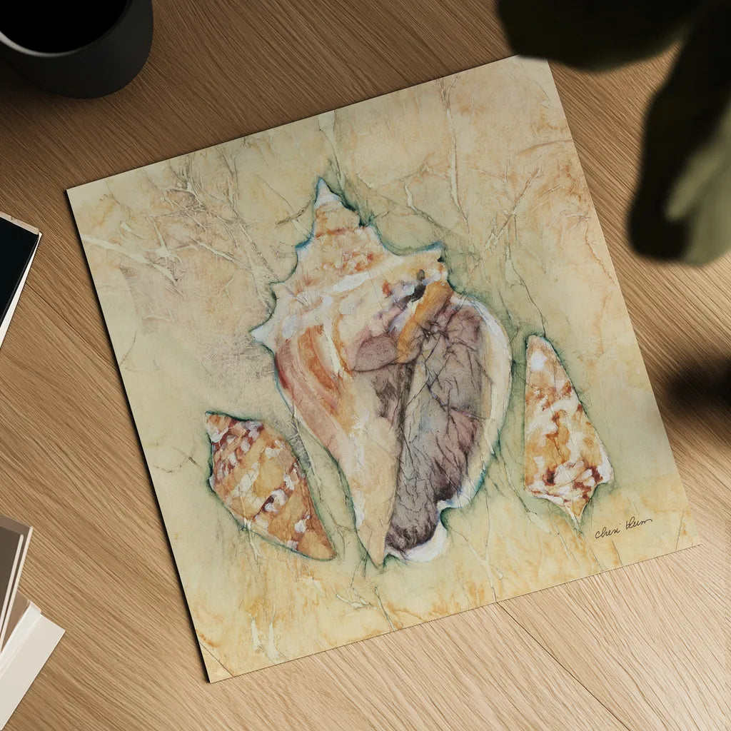 Shells III by Cheri Blum. Shown as a detailed flat fine art print, highlighting archival giclee quality. Available as an archival giclee rolled canvas, fine art paper, or poster print. SKU 7250a.