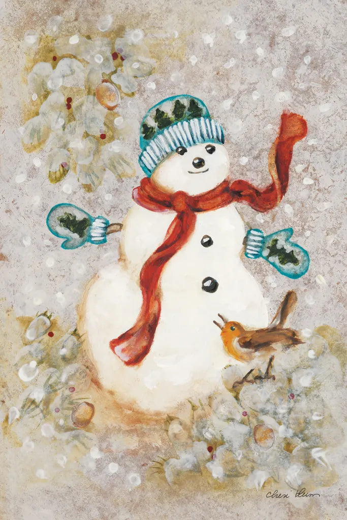 Snowman by Cheri Blum. SKU 90780h. Archival Giclee Fine art print for wall decor.