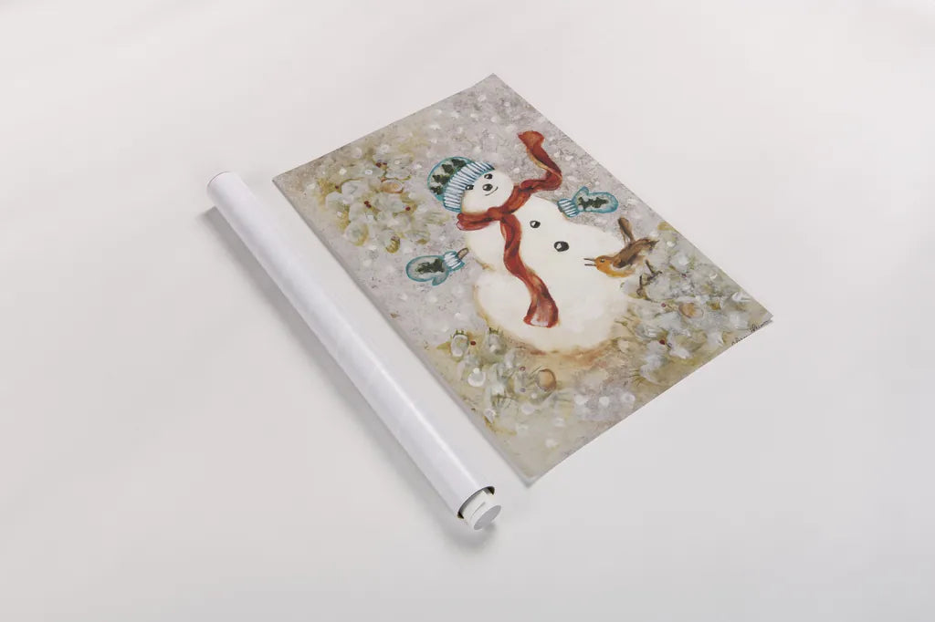 Snowman by Cheri Blum. shown as a rolled paper print. Available as archival giclee rolled canvas, fine art paper, or poster print. SKU 90780h.