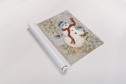 Snowman by Cheri Blum. shown as a rolled paper print. Available as archival giclee rolled canvas, fine art paper, or poster print. SKU 90780h.