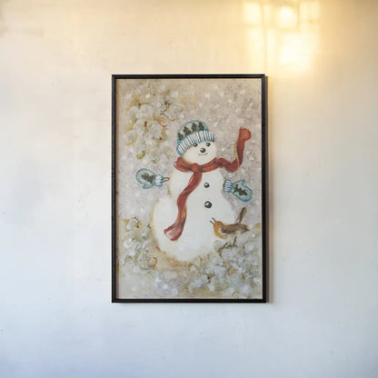 Snowman by Cheri Blum. shown as a paper print in a black flame. Available as a archival giclee rolled canvas, fine art paper, or poster print. SKU 90780h.