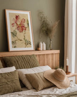 Southern Floral I by Cheri Blum. shown as a paper print in a natural frame. Available as a archival giclee rolled canvas, fine art paper, or poster print. SKU 7472h.