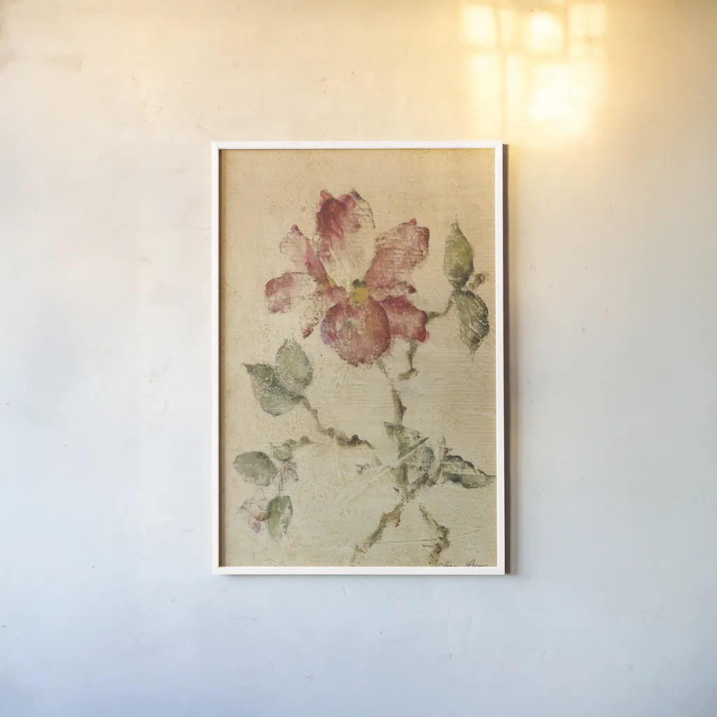 Southern Floral I by Cheri Blum. shown as a paper print in a white frame. Available as a archival giclee rolled canvas, fine art paper, or poster print. SKU 7472h.
