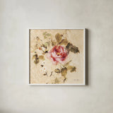 Spring Roses II by Cheri Blum. Shown in a crisp white glass frame for a clean and minimalist style. Available as an archival giclee rolled canvas, fine art paper, or poster print. SKU 7430a.