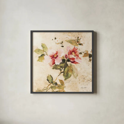 Spring Roses III by Cheri Blum. Shown in a sleek black glass frame for a contemporary gallery look. Available as an archival giclee rolled canvas, fine art paper, or poster print. SKU 7431a.