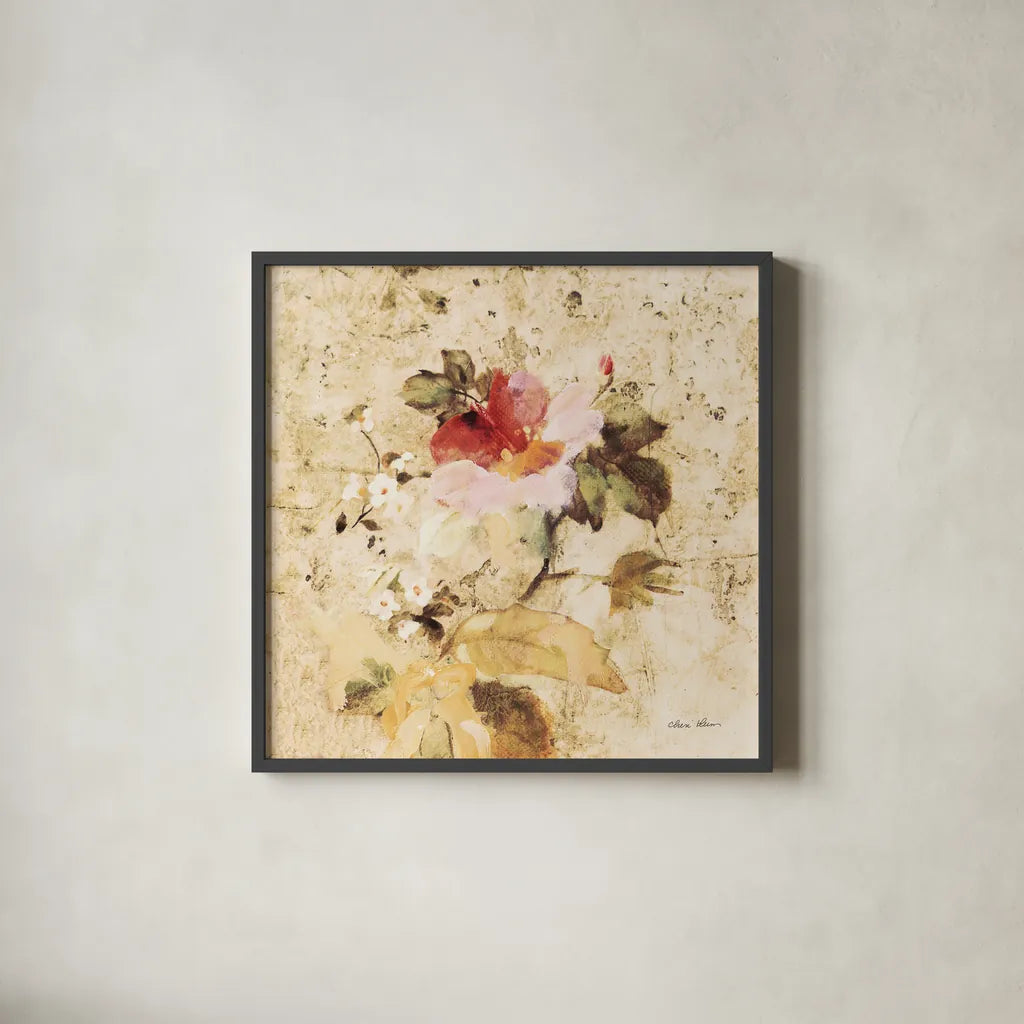 Spring Roses IV by Cheri Blum. Shown in a sleek black glass frame for a contemporary gallery look. Available as an archival giclee rolled canvas, fine art paper, or poster print. SKU 7432a.