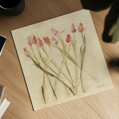 Stems of Red Tulips by Cheri Blum. Shown as a detailed flat fine art print, highlighting archival giclee quality. Available as an archival giclee rolled canvas, fine art paper, or poster print. SKU 7295a.