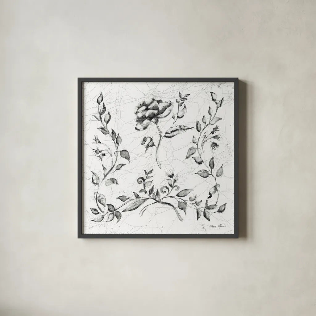 Swedish Tile I BW by Cheri Blum. Shown in a sleek black glass frame for a contemporary gallery look. Available as an archival giclee rolled canvas, fine art paper, or poster print. SKU 90541a.