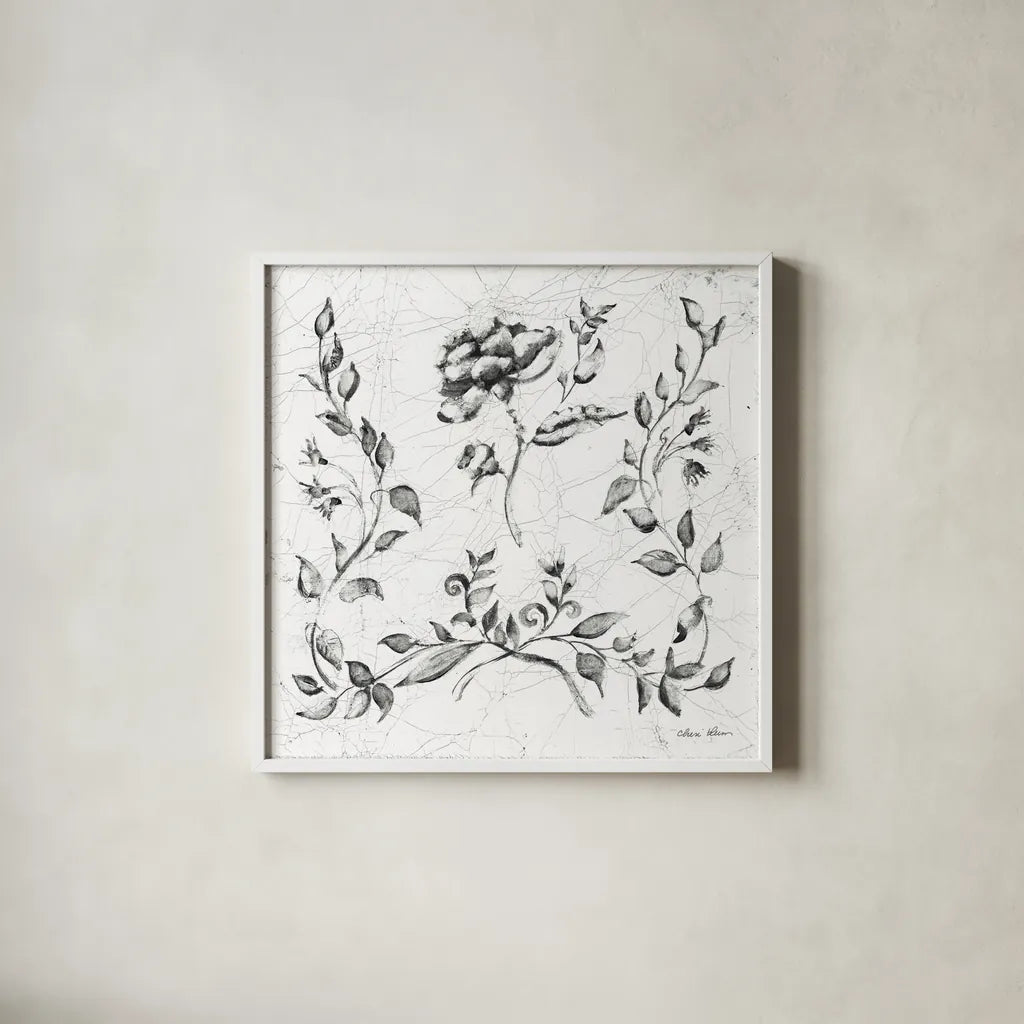 Swedish Tile I BW by Cheri Blum. Shown in a crisp white glass frame for a clean and minimalist style. Available as an archival giclee rolled canvas, fine art paper, or poster print. SKU 90541a.