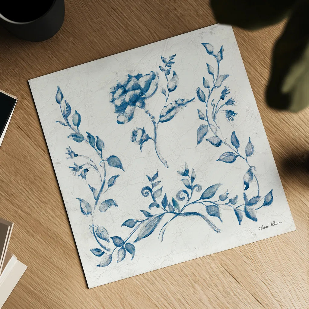 Swedish Tile I Blue by Cheri Blum. Shown as a detailed flat fine art print, highlighting archival giclee quality. Available as an archival giclee rolled canvas, fine art paper, or poster print. SKU 90545a.