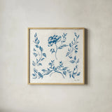 Swedish Tile I Blue by Cheri Blum. Shown in a natural wood glass frame for a timeless modern aesthetic. Available as an archival giclee rolled canvas, fine art paper, or poster print. SKU 90545a.