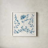 Swedish Tile I Blue by Cheri Blum. Shown in a crisp white glass frame for a clean and minimalist style. Available as an archival giclee rolled canvas, fine art paper, or poster print. SKU 90545a.