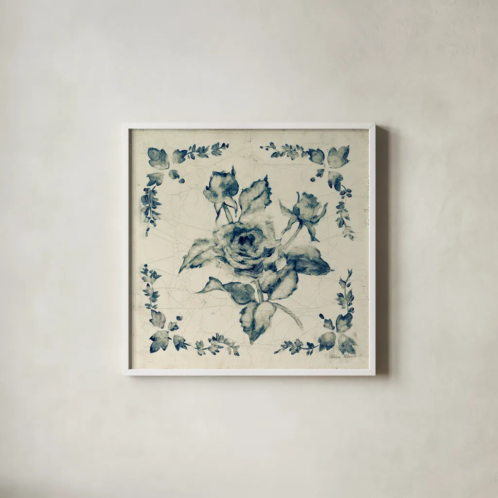 Swedish Tile II by Cheri Blum. Shown in a crisp white glass frame for a clean and minimalist style. Available as an archival giclee rolled canvas, fine art paper, or poster print. SKU 26608a.