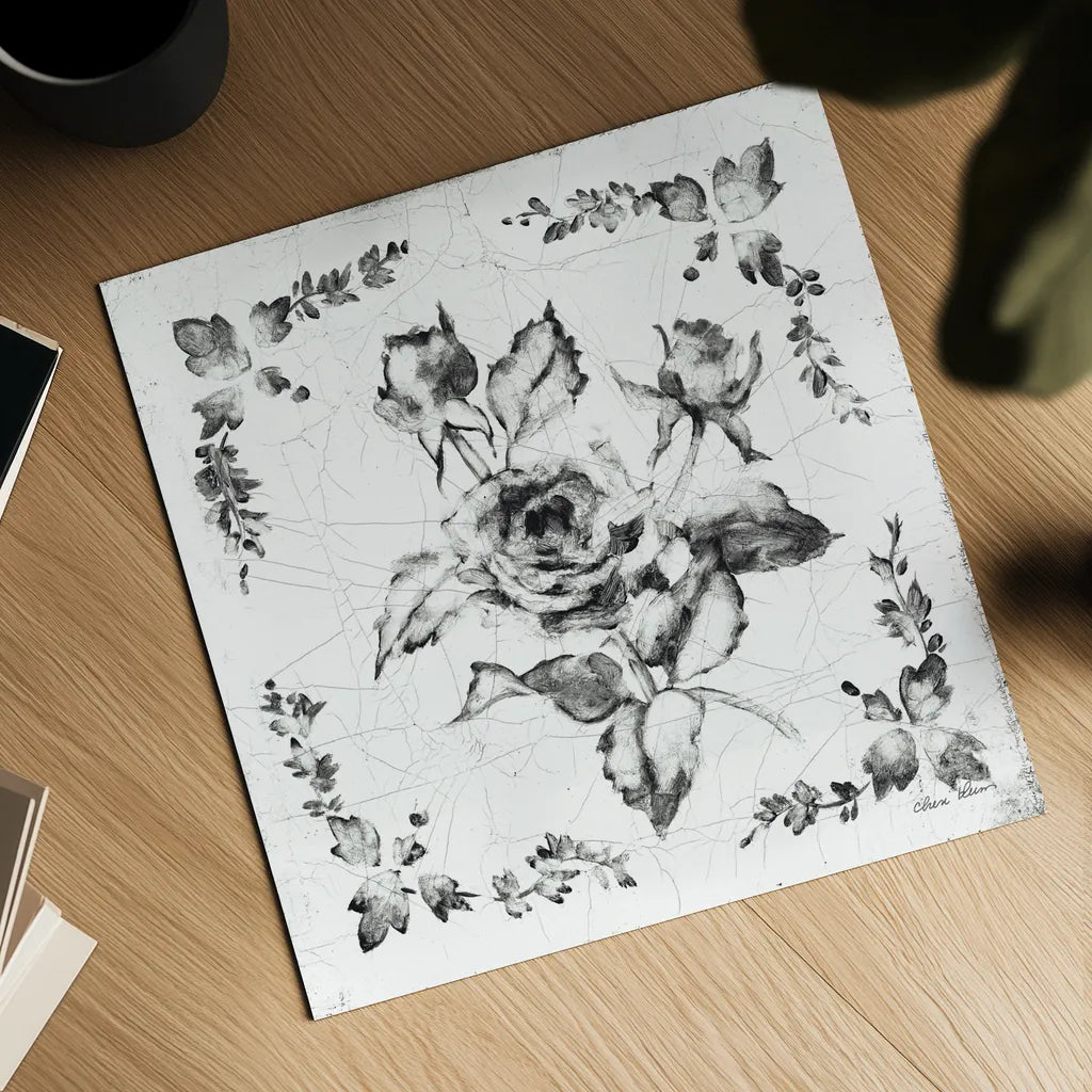 Swedish Tile II BW by Cheri Blum. Shown as a detailed flat fine art print, highlighting archival giclee quality. Available as an archival giclee rolled canvas, fine art paper, or poster print. SKU 90542a.