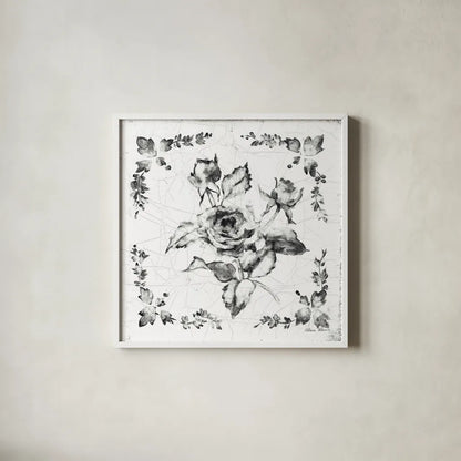 Swedish Tile II BW by Cheri Blum. Shown in a crisp white glass frame for a clean and minimalist style. Available as an archival giclee rolled canvas, fine art paper, or poster print. SKU 90542a.