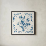 Swedish Tile II Blue by Cheri Blum. Shown in a sleek black glass frame for a contemporary gallery look. Available as an archival giclee rolled canvas, fine art paper, or poster print. SKU 90546a.