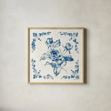 Swedish Tile II Blue by Cheri Blum. Shown in a natural wood glass frame for a timeless modern aesthetic. Available as an archival giclee rolled canvas, fine art paper, or poster print. SKU 90546a.