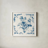 Swedish Tile II Blue by Cheri Blum. Shown in a crisp white glass frame for a clean and minimalist style. Available as an archival giclee rolled canvas, fine art paper, or poster print. SKU 90546a.