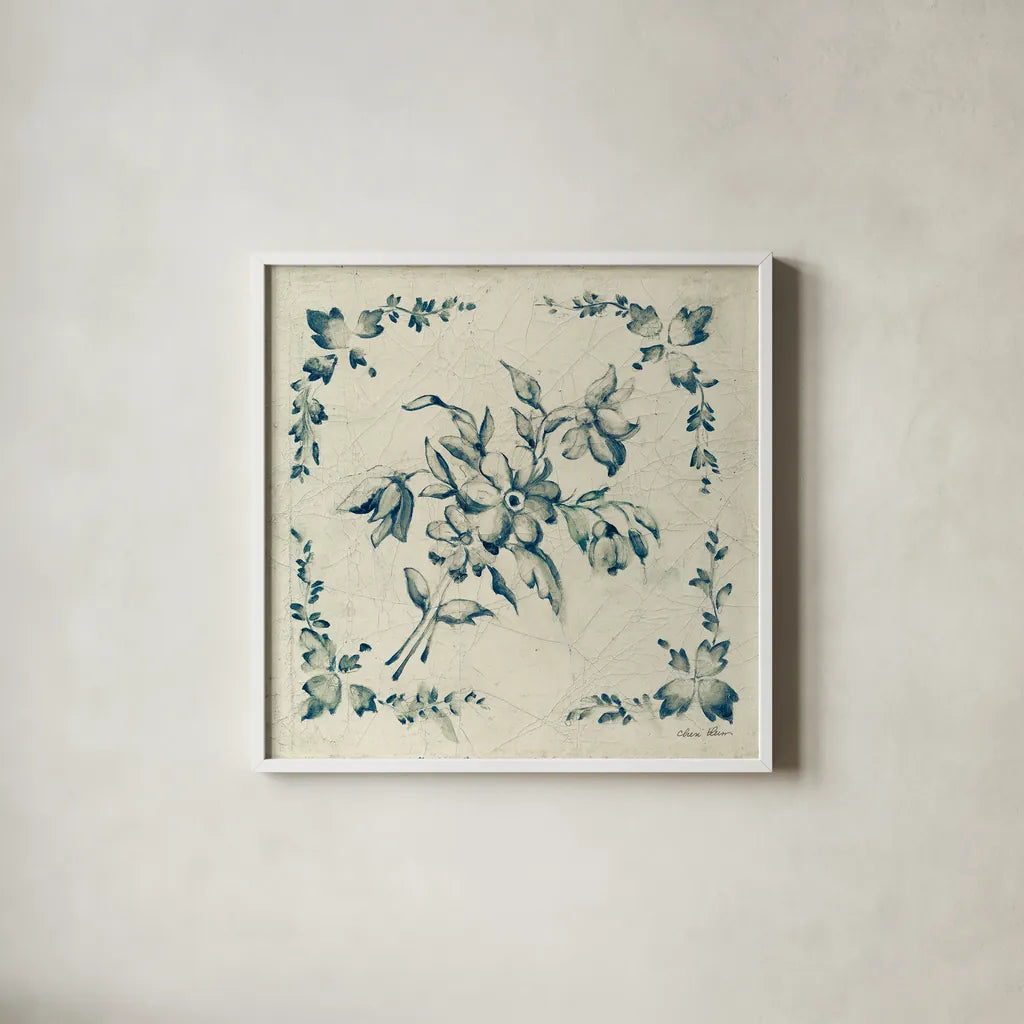 Swedish Tile III by Cheri Blum. Shown in a crisp white glass frame for a clean and minimalist style. Available as an archival giclee rolled canvas, fine art paper, or poster print. SKU 26609a.