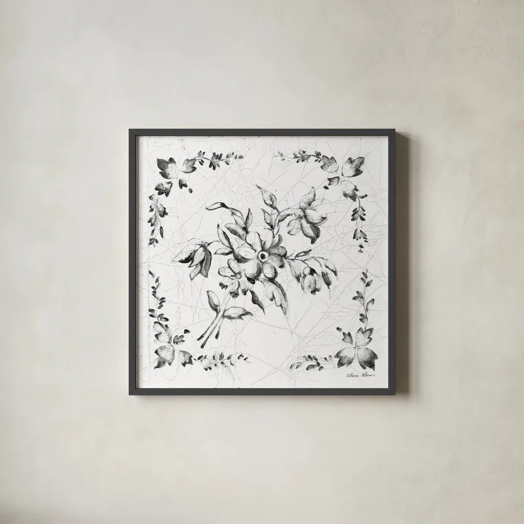 Swedish Tile III BW by Cheri Blum. Shown in a sleek black glass frame for a contemporary gallery look. Available as an archival giclee rolled canvas, fine art paper, or poster print. SKU 90543a.
