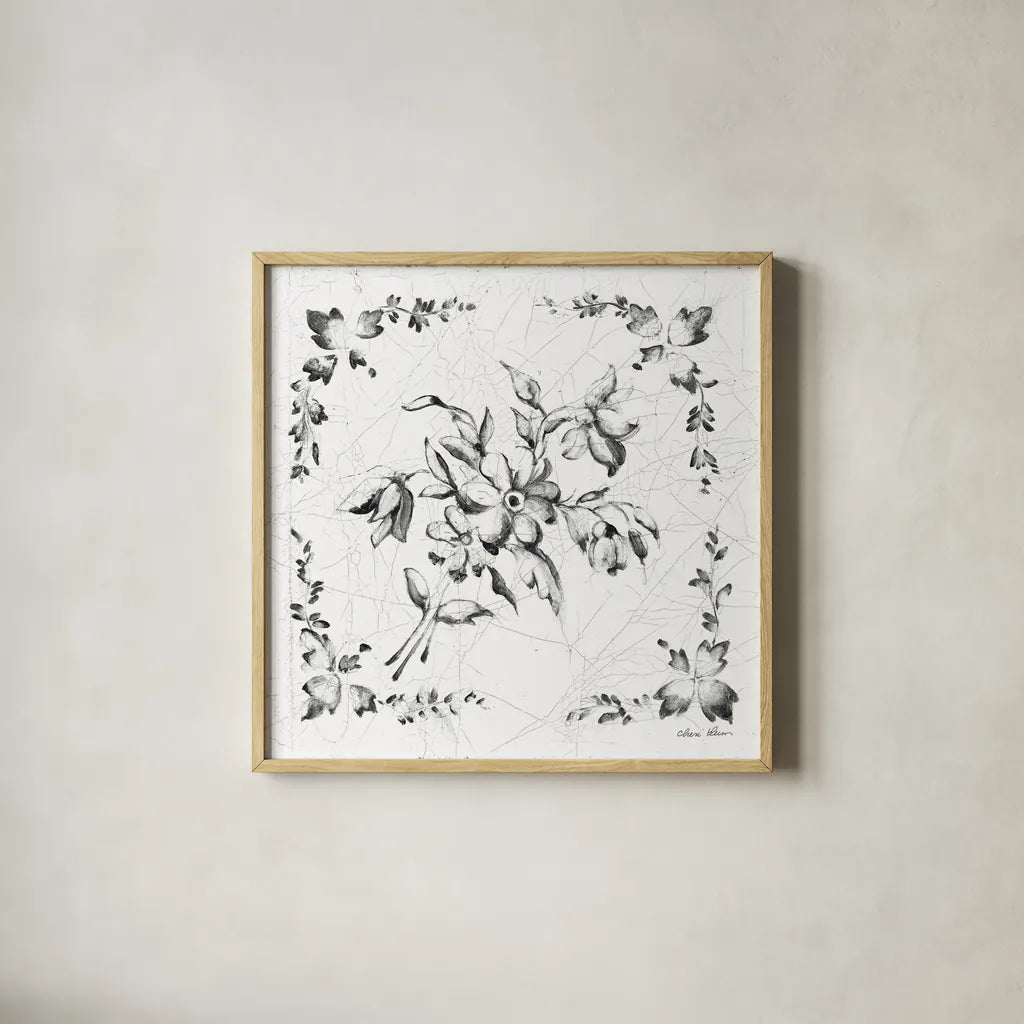 Swedish Tile III BW by Cheri Blum. Shown in a natural wood glass frame for a timeless modern aesthetic. Available as an archival giclee rolled canvas, fine art paper, or poster print. SKU 90543a.