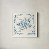 Swedish Tile III Blue by Cheri Blum. Shown in a crisp white glass frame for a clean and minimalist style. Available as an archival giclee rolled canvas, fine art paper, or poster print. SKU 90547a.