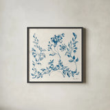 Swedish Tile IV Blue by Cheri Blum. Shown in a sleek black glass frame for a contemporary gallery look. Available as an archival giclee rolled canvas, fine art paper, or poster print. SKU 90548a.
