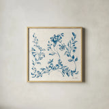 Swedish Tile IV Blue by Cheri Blum. Shown in a natural wood glass frame for a timeless modern aesthetic. Available as an archival giclee rolled canvas, fine art paper, or poster print. SKU 90548a.