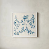 Swedish Tile IV Blue by Cheri Blum. Shown in a crisp white glass frame for a clean and minimalist style. Available as an archival giclee rolled canvas, fine art paper, or poster print. SKU 90548a.