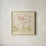 The Dance of the Orchids I by Cheri Blum. Shown in a natural wood glass frame for a timeless modern aesthetic. Available as an archival giclee rolled canvas, fine art paper, or poster print. SKU 90391a.
