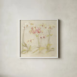 The Dance of the Orchids I by Cheri Blum. Shown in a crisp white glass frame for a clean and minimalist style. Available as an archival giclee rolled canvas, fine art paper, or poster print. SKU 90391a.