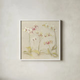 The Dance of the Orchids II by Cheri Blum. Shown in a crisp white glass frame for a clean and minimalist style. Available as an archival giclee rolled canvas, fine art paper, or poster print. SKU 90392a.